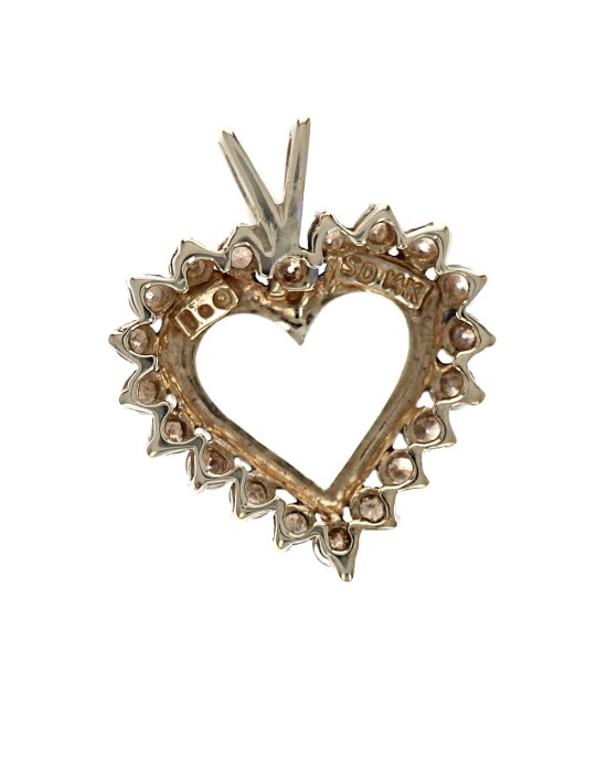 Diamond Open Heart Pendant in White and Yellow Gold